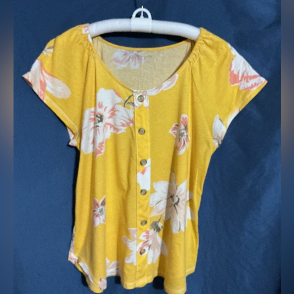 LOFT Yellow Floral Button-Up Blouse